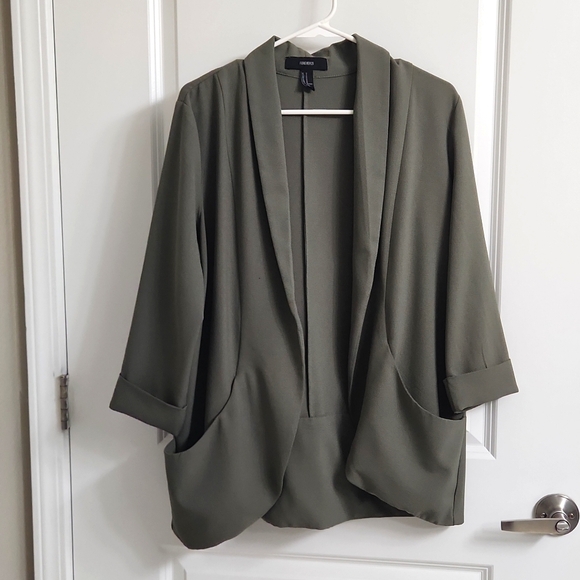 Forever 21 Jackets & Blazers - Forever 21 Olive Green Women's Open Front Lightweight Shacket Jacket